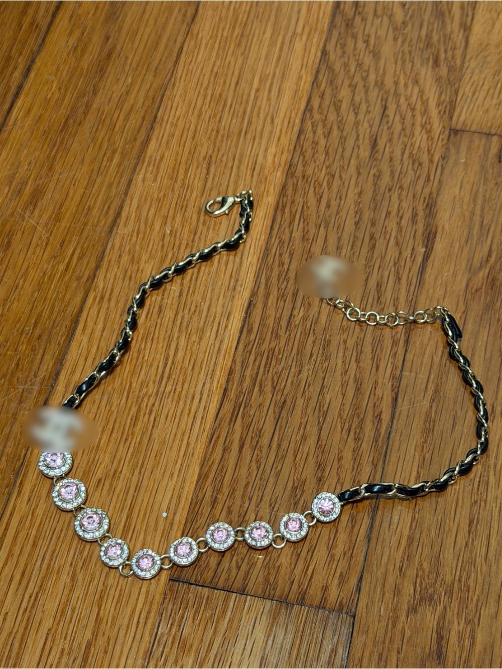 Gold Chain Choker Necklace with Pink Crystal - Designer Luxury Inspired